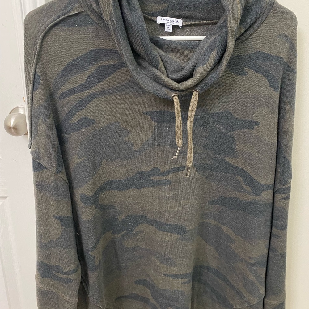 Splendid Gray Camo Cowl Neck Sweater